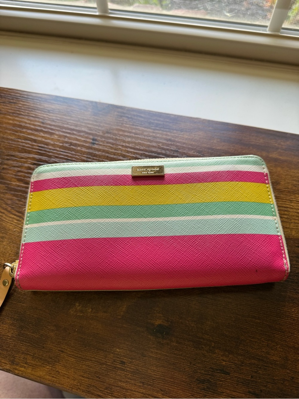 Kate Spade Striped Continental Zip Around Wallet - Pink Yellow Mint